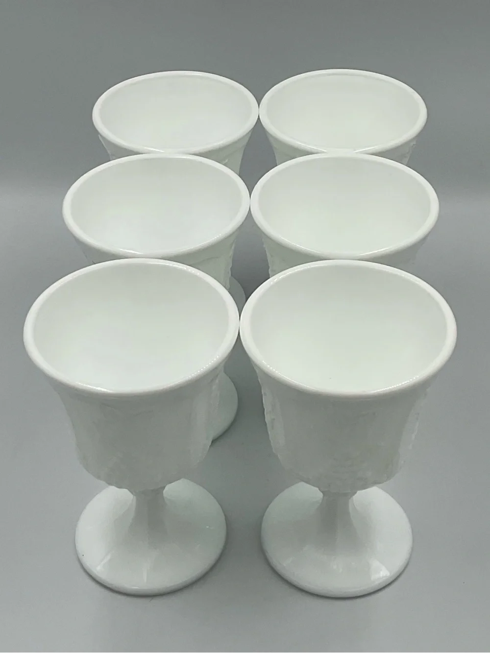 Vintage Indiana Glass Colony Harvest Grape Milk Glass Goblets-Set of 6